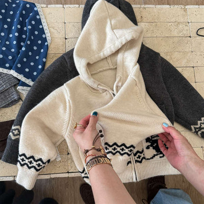 ニットフーディ ジップアップ ノルディック柄 カーディガン【mh0011430】