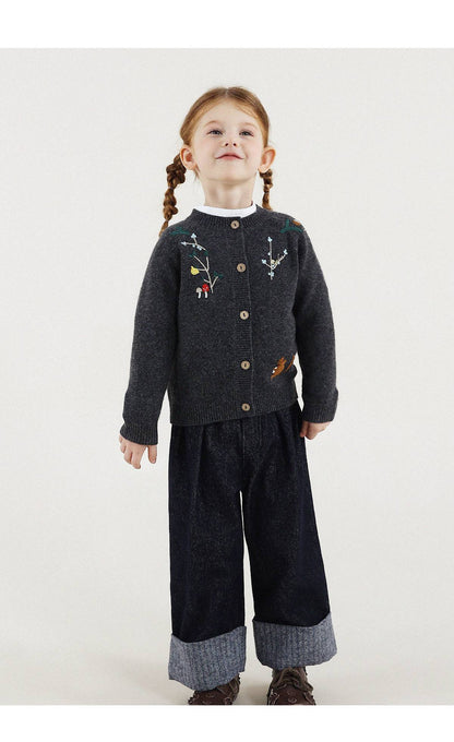 -長袖カーディガン ウール混紡 刺繍デザイン クルーネック【mh0011343】 - mamahalo shop - カーディガン・パーカー -  べビー服 - 子供服 - 男の子 - 女の子