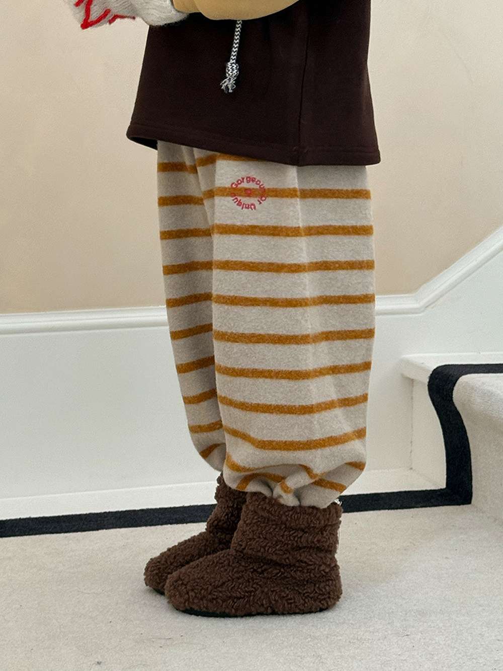 ロングボアパンツ もこもこ ボーダー スウェットパンツ【mh0011465】