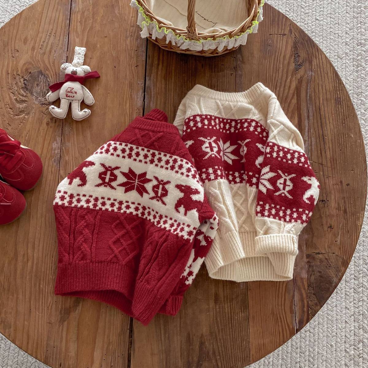 -長袖セーター ニット プルオーバー ノルディック柄 雪の結晶 トナカイ柄 あったか【mh0011378】 - mamahalo shop - ニット・セーター -  べビー服 - 子供服 - 男の子 - 女の子