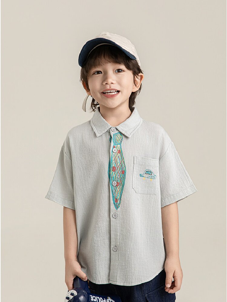 Hand-Drawn Tie Print Cotton Shirt ネクタイプリント コットン 半袖シャツ【mh0012731】