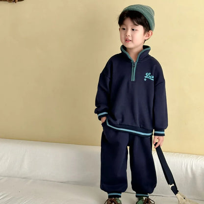 -LOVE刺繍ハーフジップスウェットセットアップ 2点セット【mh0011251】 - mamahalo shop - 長袖セットアップ -  べビー服 - 子供服 - 男の子 - 女の子