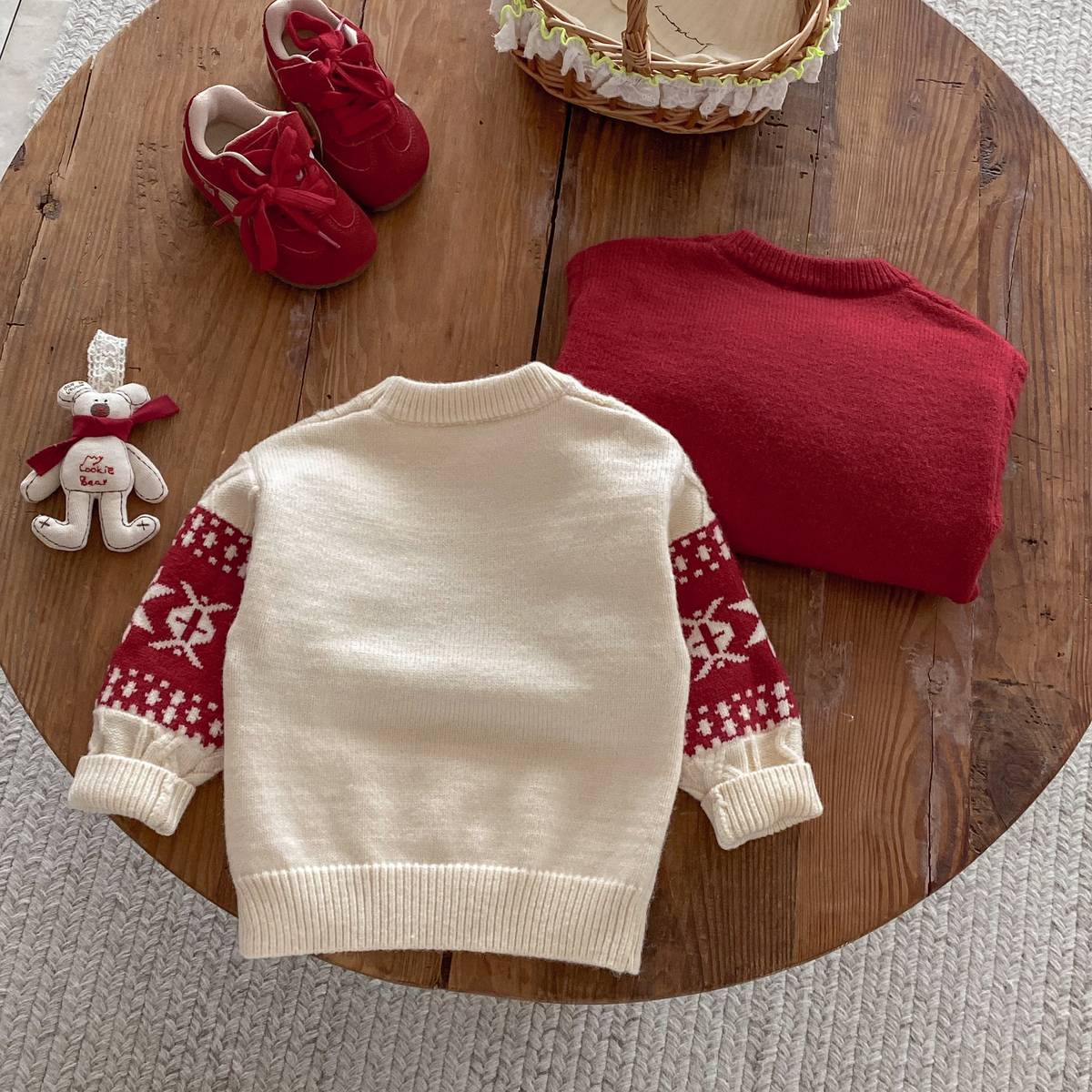 -長袖セーター ニット プルオーバー ノルディック柄 雪の結晶 トナカイ柄 あったか【mh0011378】 - mamahalo shop - ニット・セーター -  べビー服 - 子供服 - 男の子 - 女の子