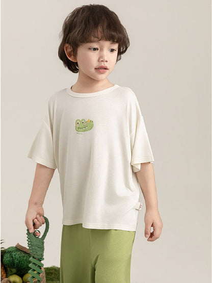Cartoon Print Viscose Loungewear Set プリント ビスコース 半袖 ルームウェア 上下セット【mh0012733】