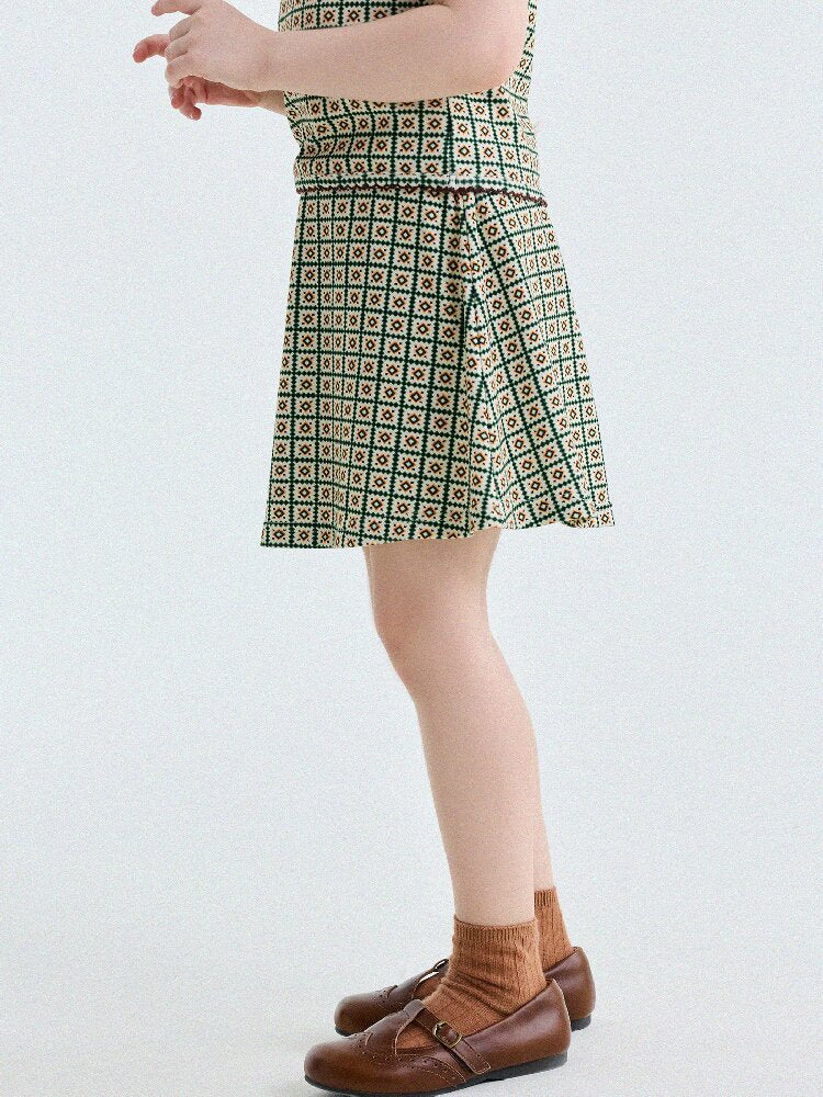 Retro Geometric Tank Top Skort ダイヤ柄 タンクトップ パンツインスカート【mh0013185】