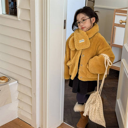 -シープボアジャケット 2点セット もこもこアウター ビッグポケット マフラーセット【mh0011408】 - mamahalo shop - ショートコート・ジャケット・ジャンパー -  べビー服 - 子供服 - 男の子 - 女の子