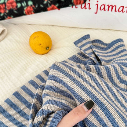 ボーダーニットカーディガン 襟付き 長袖 ボタン開閉 トップス【mh0011431】