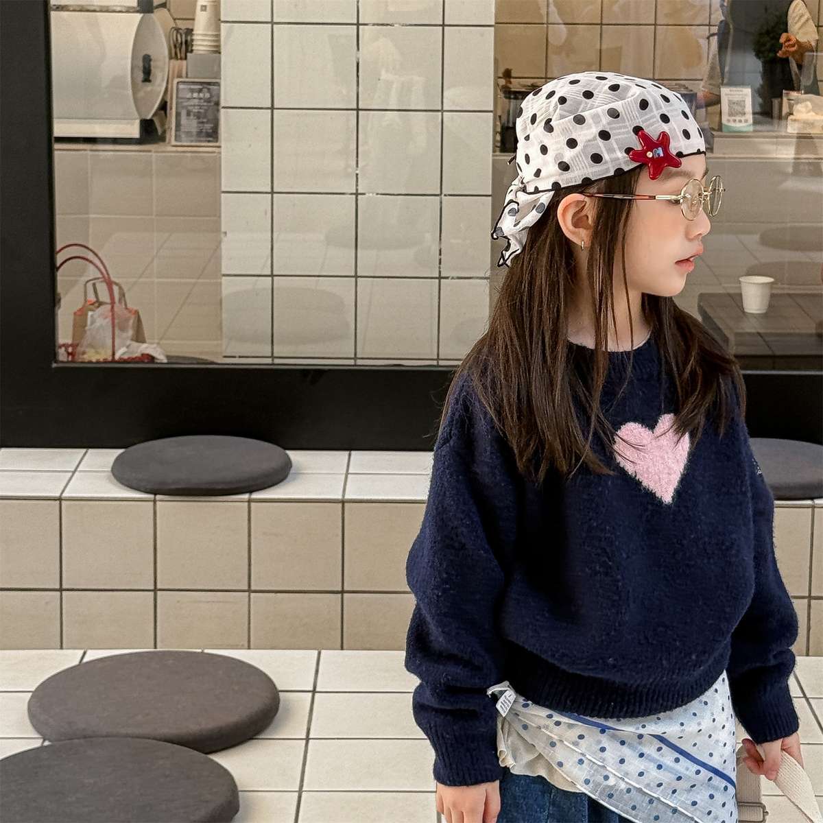 長袖ニット ハート柄プルオーバー クルーネック ゆるシルエット【mh0011432】