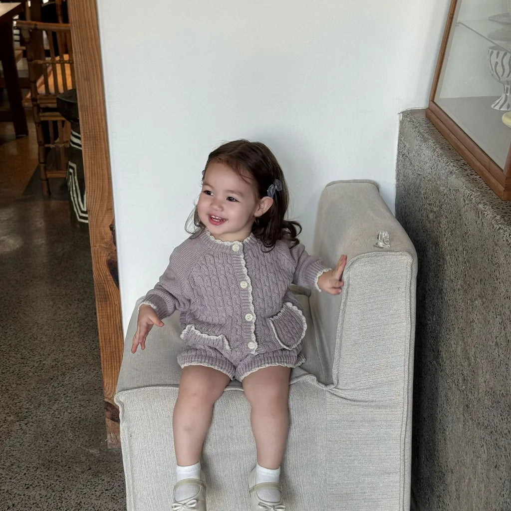 -ケーブルニットカーディガン+ショートパンツ 2点セット【mh0011169】 - mamahalo shop - 長袖セットアップ -  べビー服 - 子供服 - 男の子 - 女の子