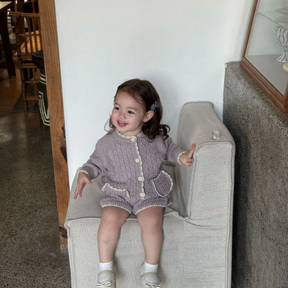 -ケーブルニットカーディガン+ショートパンツ 2点セット【mh0011169】 - mamahalo shop - 長袖セットアップ -  べビー服 - 子供服 - 男の子 - 女の子