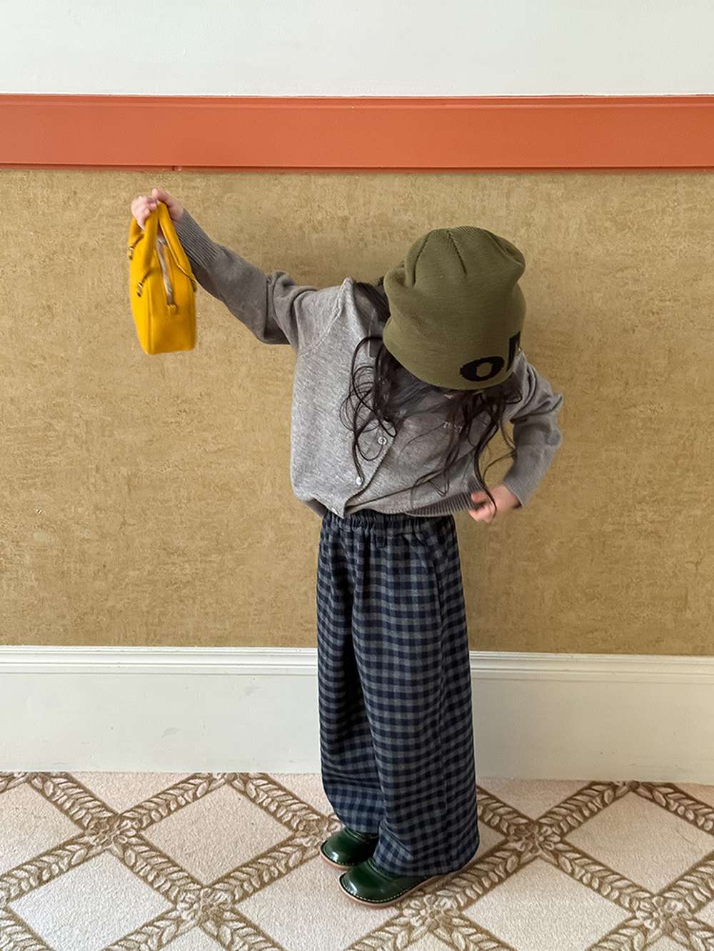 Long pants, brushed lining, check pattern, straight pants [mh0011463]