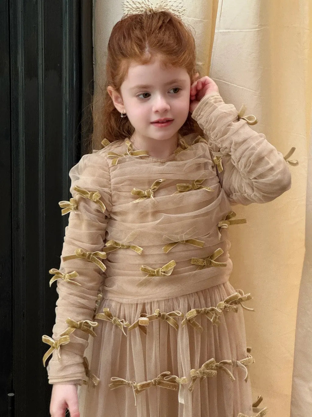 -ベロアリボンチュールロングドレスワンピース【mh0011210】 - mamahalo shop - 長袖ワンピース -  べビー服 - 子供服 - 男の子 - 女の子