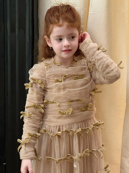 -ベロアリボンチュールロングドレスワンピース【mh0011210】 - mamahalo shop - 長袖ワンピース -  べビー服 - 子供服 - 男の子 - 女の子