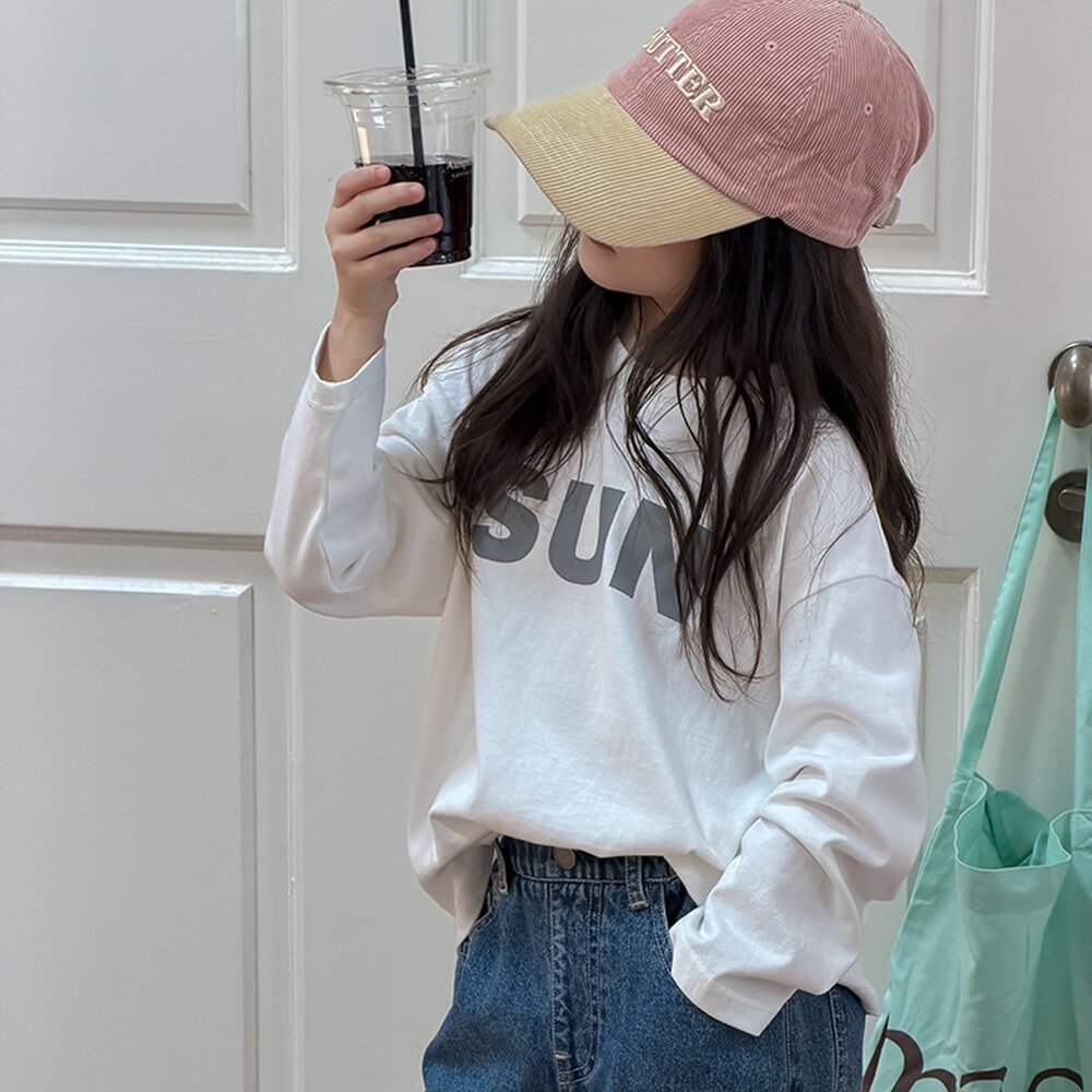 キッズ ジュニア 英字ロゴ プリント クルーネック 長袖Tシャツ【mh0014421】