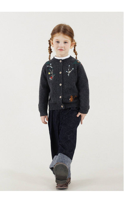 -長袖カーディガン ウール混紡 刺繍デザイン クルーネック【mh0011343】 - mamahalo shop - カーディガン・パーカー -  べビー服 - 子供服 - 男の子 - 女の子