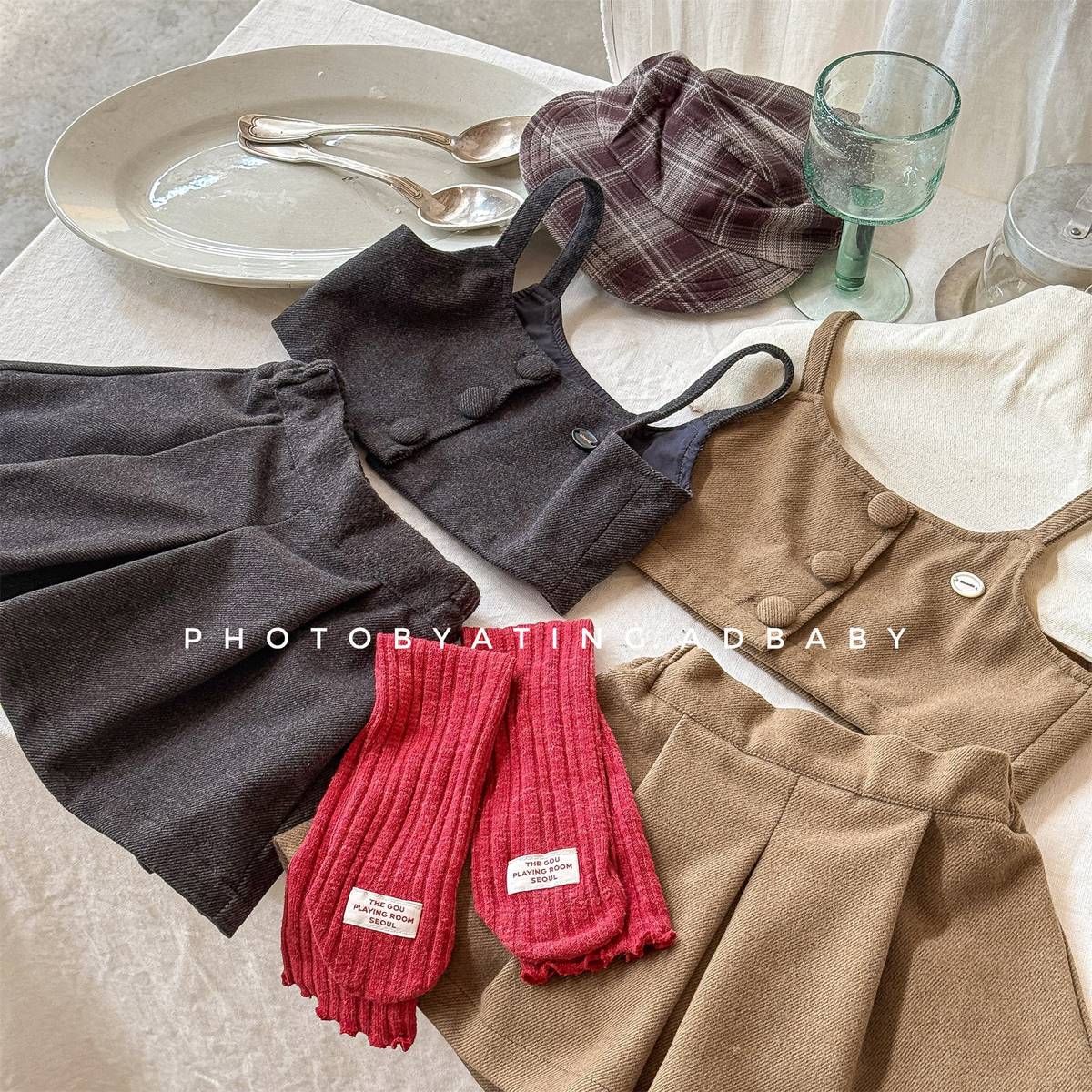 -キャミソールトップス+スカートセットアップ 2点セット ウール調素材【mh0011413】 - mamahalo shop - ノースリーブセットアップ -  べビー服 - 子供服 - 男の子 - 女の子