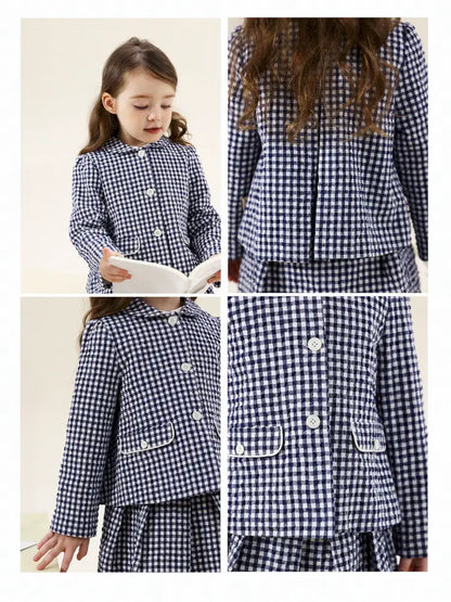 -フレンチスタイルチェックジャケット/ボックスプリーツスカート スーツ【mh0011299】 - mamahalo shop - 長袖セットアップ -  べビー服 - 子供服 - 男の子 - 女の子