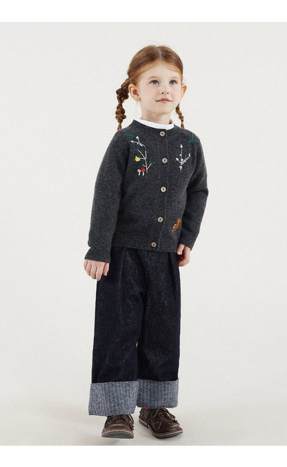 -長袖カーディガン ウール混紡 刺繍デザイン クルーネック【mh0011343】 - mamahalo shop - カーディガン・パーカー -  べビー服 - 子供服 - 男の子 - 女の子