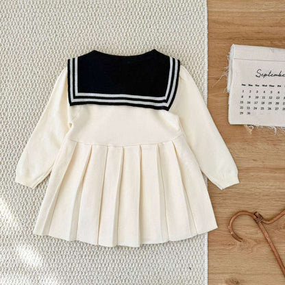 長袖ニットワンピース セーラー襟 プリーツスカート ベビー服【mh0011512】