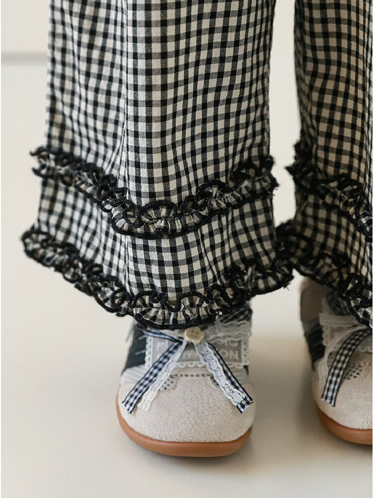 Embroidered Blouse Gingham Pants 裾刺繍 ブラウス ギンガム パンツ セットアップ【mh0012727】