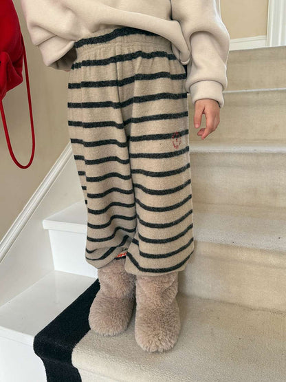ロングボアパンツ もこもこ ボーダー スウェットパンツ【mh0011465】
