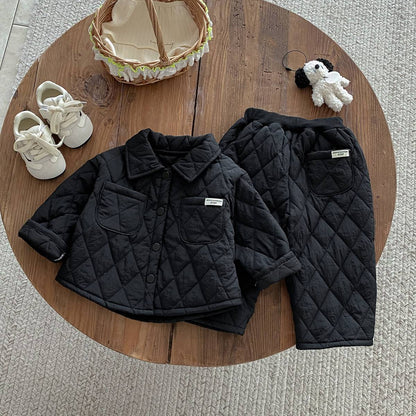 -長袖キルティングジャケット+パンツ セットアップ 2点セット 防寒 中綿ダイヤ柄【mh0011387】 - mamahalo shop - 長袖セットアップ -  べビー服 - 子供服 - 男の子 - 女の子