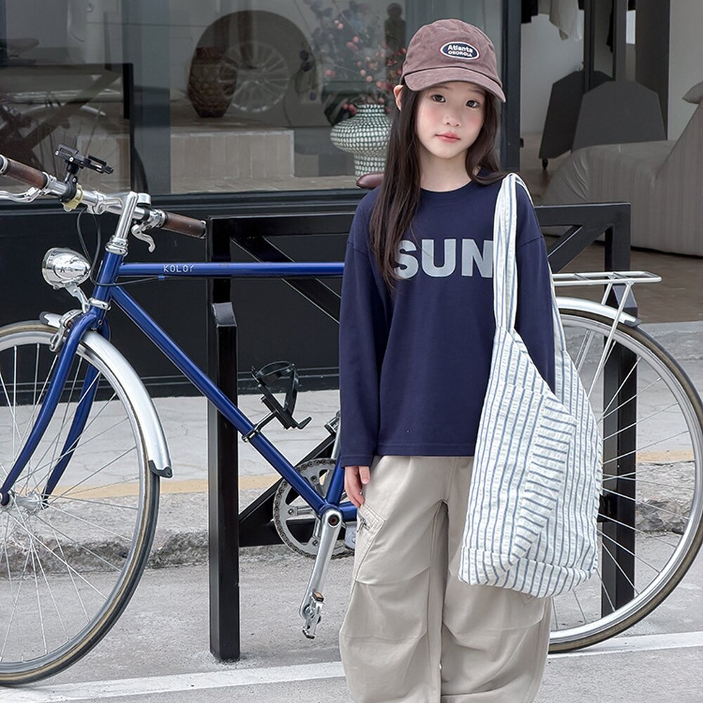 キッズ ジュニア 英字ロゴ プリント クルーネック 長袖Tシャツ【mh0014421】