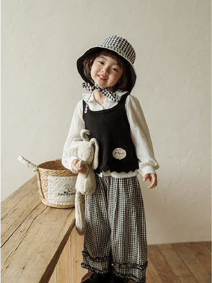 Embroidered Blouse Gingham Pants 裾刺繍 ブラウス ギンガム パンツ セットアップ【mh0012727】