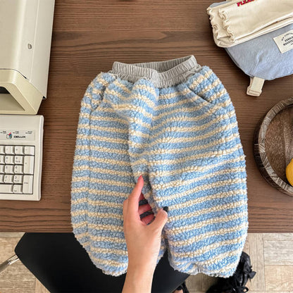 -ロングパンツ シープボア ボーダー柄 もこもこボア 長ズボン【mh0011400】 - mamahalo shop - ロングパンツ・スウェットパンツ -  べビー服 - 子供服 - 男の子 - 女の子