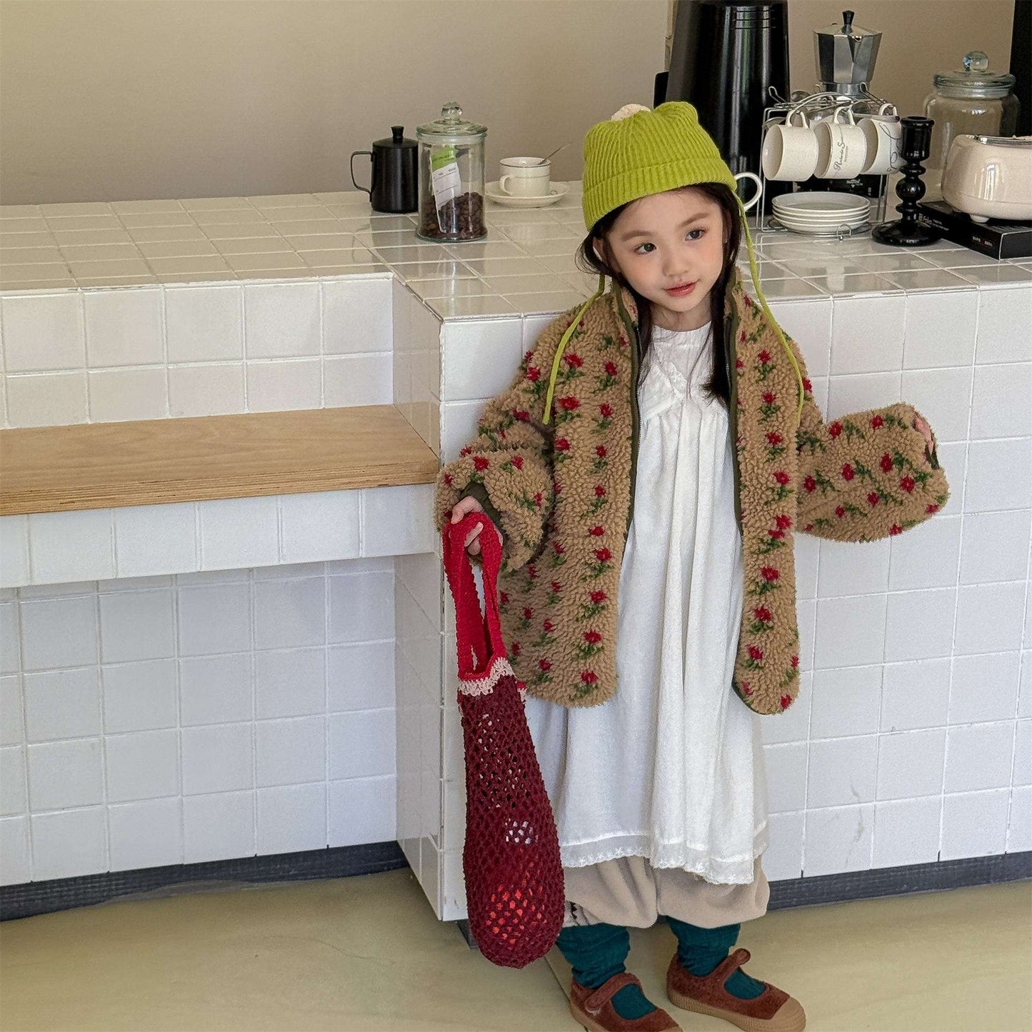 シープボアコート 花柄 フリースジャケット もこもこアウター 厚手防寒【mh0011436】