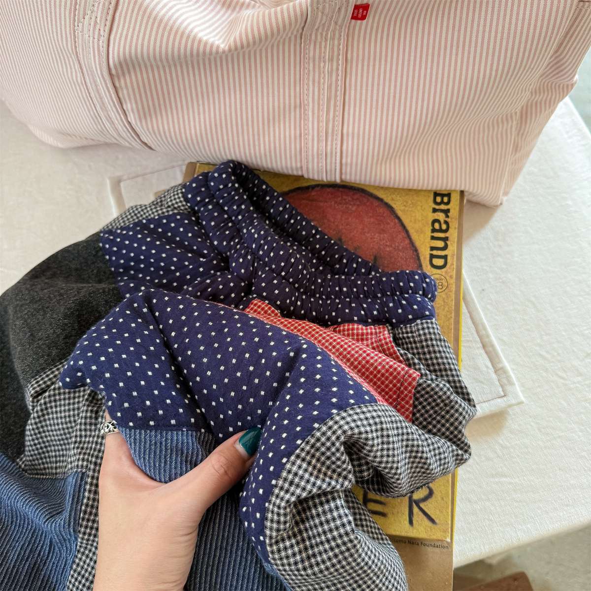 -パッチワークロングパンツ デニム調 キルティング 中綿入り【mh0011424】 - mamahalo shop - ロングパンツ・スウェットパンツ -  べビー服 - 子供服 - 男の子 - 女の子