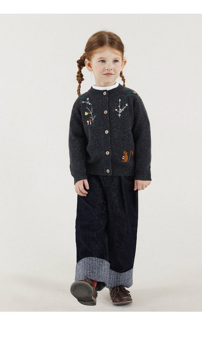 -長袖カーディガン ウール混紡 刺繍デザイン クルーネック【mh0011343】 - mamahalo shop - カーディガン・パーカー -  べビー服 - 子供服 - 男の子 - 女の子