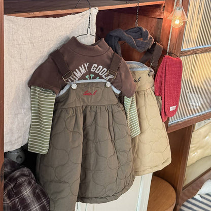 -キルティング サロペットスカート ジャンパースカート 中綿入り【mh0011419】 - mamahalo shop - ノースリーブワンピース -  べビー服 - 子供服 - 男の子 - 女の子