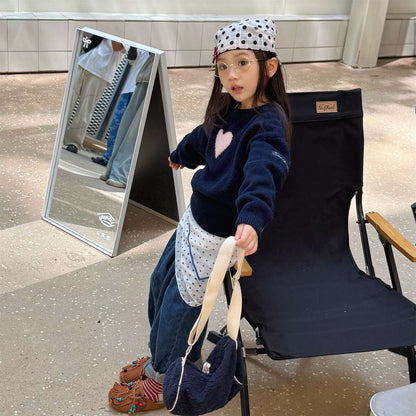 長袖ニット ハート柄プルオーバー クルーネック ゆるシルエット【mh0011432】