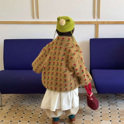 シープボアコート 花柄 フリースジャケット もこもこアウター 厚手防寒【mh0011436】