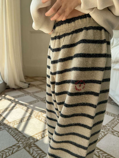 ロングボアパンツ もこもこ ボーダー スウェットパンツ【mh0011465】
