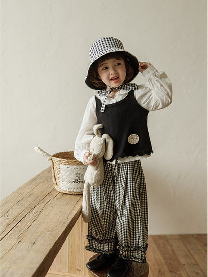 Embroidered Blouse Gingham Pants 裾刺繍 ブラウス ギンガム パンツ セットアップ【mh0012727】