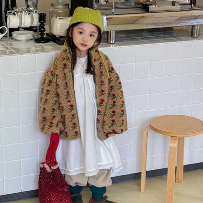 シープボアコート 花柄 フリースジャケット もこもこアウター 厚手防寒【mh0011436】