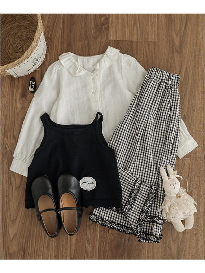 Embroidered Blouse Gingham Pants 裾刺繍 ブラウス ギンガム パンツ セットアップ【mh0012727】