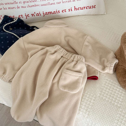 長袖フリースジャケット+ロングパンツ 2点セット もこもこセットアップ【mh0011434】