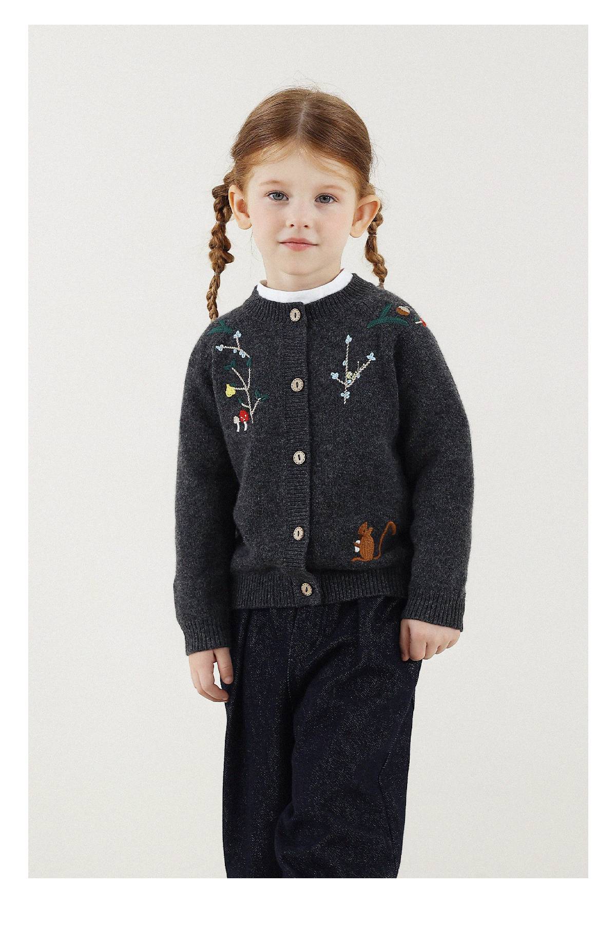 -長袖カーディガン ウール混紡 刺繍デザイン クルーネック【mh0011343】 - mamahalo shop - カーディガン・パーカー -  べビー服 - 子供服 - 男の子 - 女の子