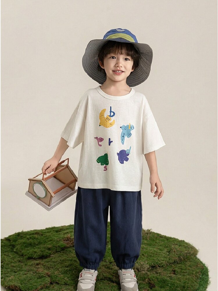 Bird Print Cotton Tee & Wide Shorts 小鳥プリント 半袖Tシャツ ショートパンツ【mh0012729】