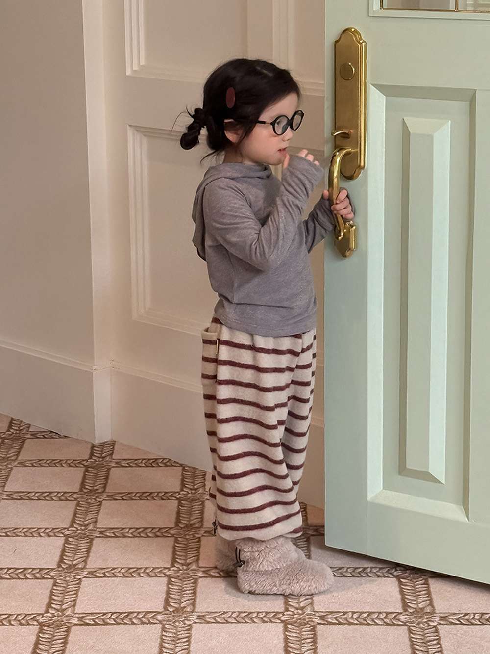 ロングボアパンツ もこもこ ボーダー スウェットパンツ【mh0011465】