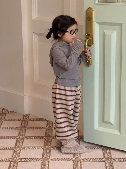 ロングボアパンツ もこもこ ボーダー スウェットパンツ【mh0011465】