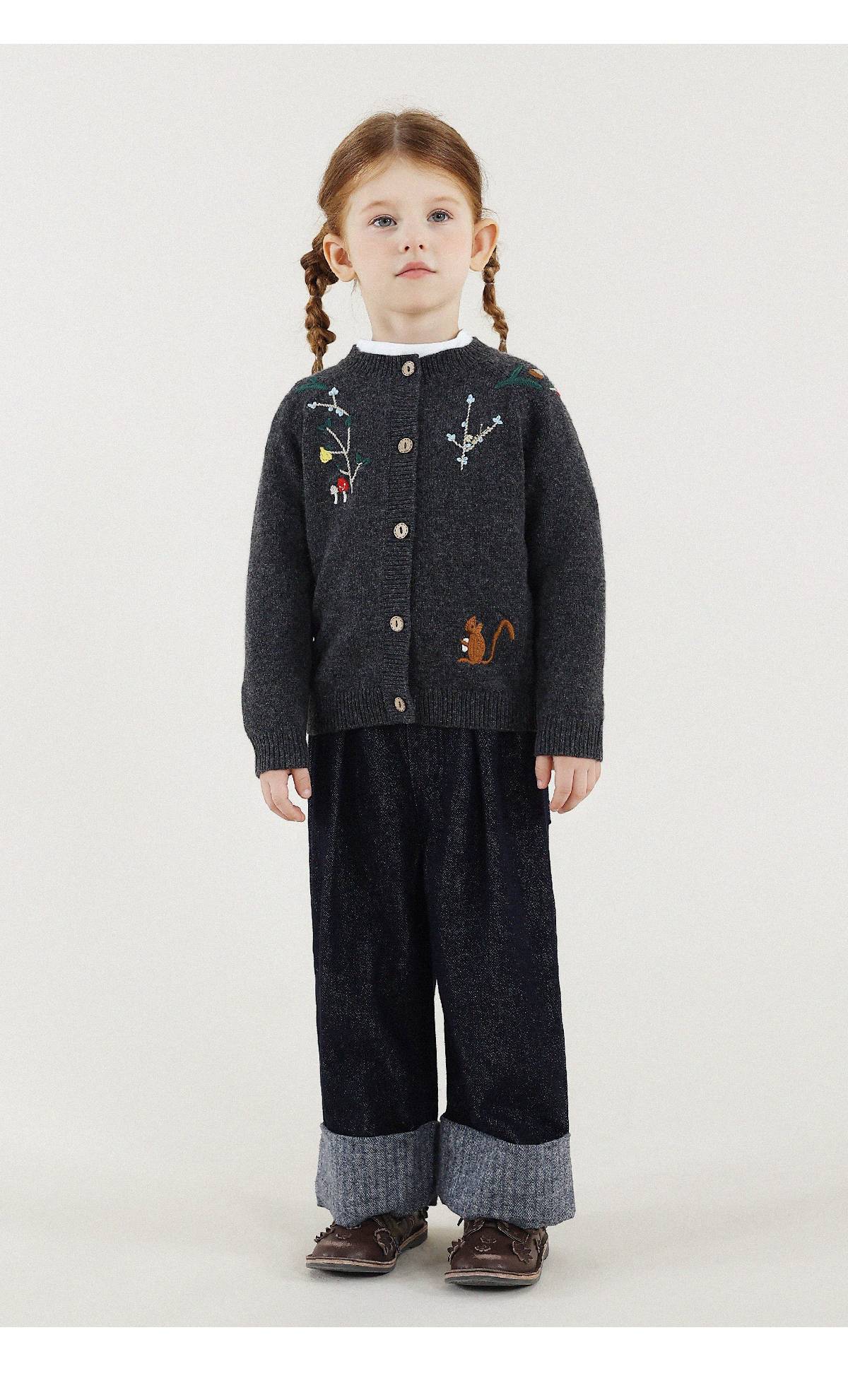 -長袖カーディガン ウール混紡 刺繍デザイン クルーネック【mh0011343】 - mamahalo shop - カーディガン・パーカー -  べビー服 - 子供服 - 男の子 - 女の子