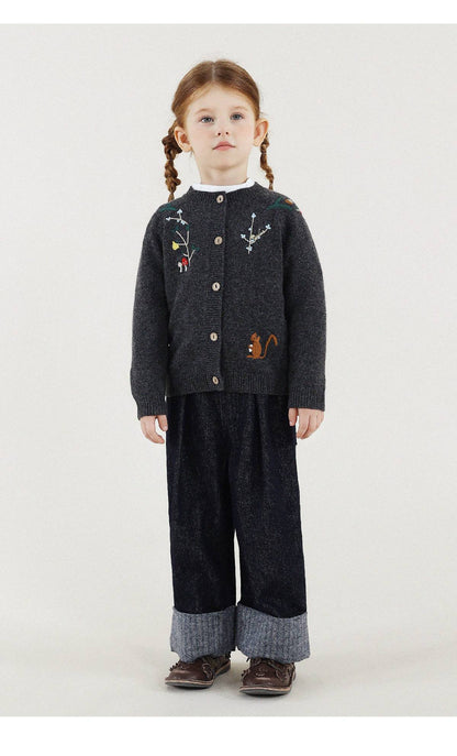 -長袖カーディガン ウール混紡 刺繍デザイン クルーネック【mh0011343】 - mamahalo shop - カーディガン・パーカー -  べビー服 - 子供服 - 男の子 - 女の子