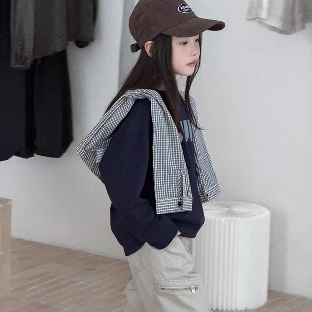 キッズ ジュニア 英字ロゴ プリント クルーネック 長袖Tシャツ【mh0014421】