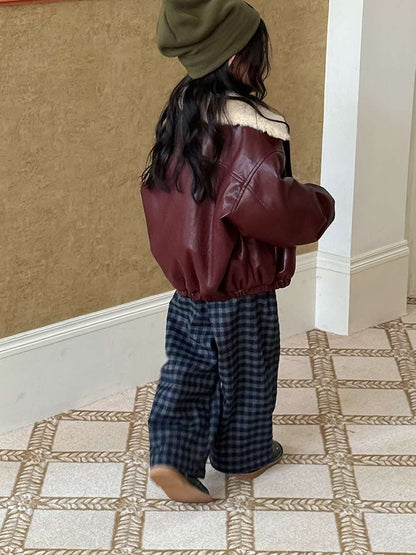 Long pants, brushed lining, check pattern, straight pants [mh0011463]