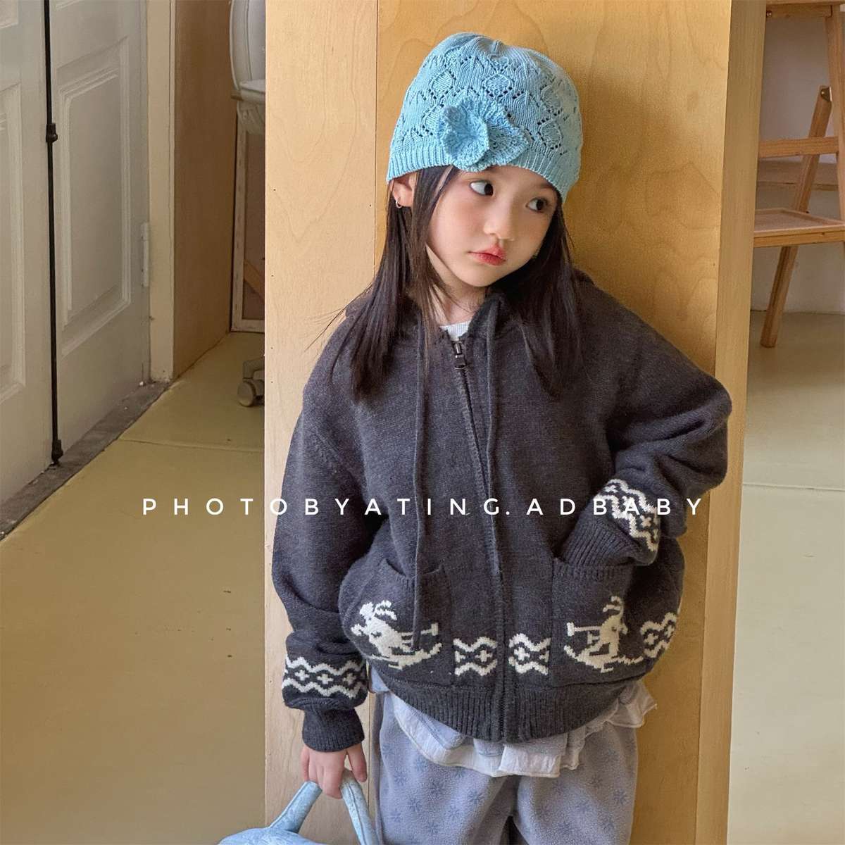 ニットフーディ ジップアップ ノルディック柄 カーディガン【mh0011430】