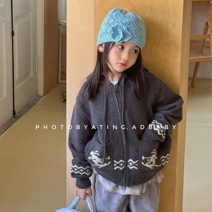 ニットフーディ ジップアップ ノルディック柄 カーディガン【mh0011430】